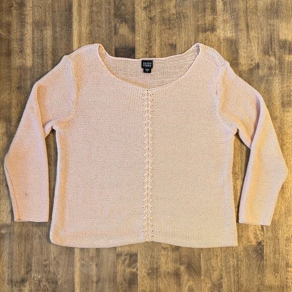 Eileen Fisher Women’s V Neck Heavy Knit Cotton Pullover Sweater Pink Size Large - Picture 3 of 10